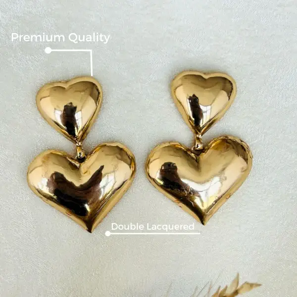 Tfc Bold Double Heart Gold Plated Dangler Earrings : 10493