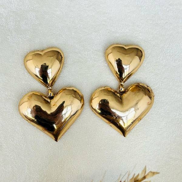 Tfc Bold Double Heart Gold Plated Dangler Earrings : 10493