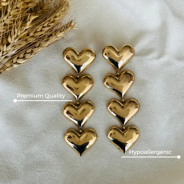 Tfc Bold Heart String Gold Plated Dangler Earrings : 10496