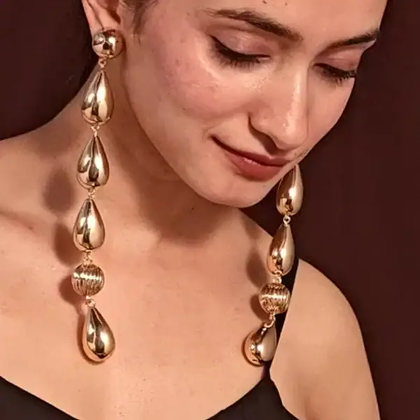 Tfc Deepika Drop Bead Vortex Gold Plated Shoulder Duster Dangler Earrings : 10502
