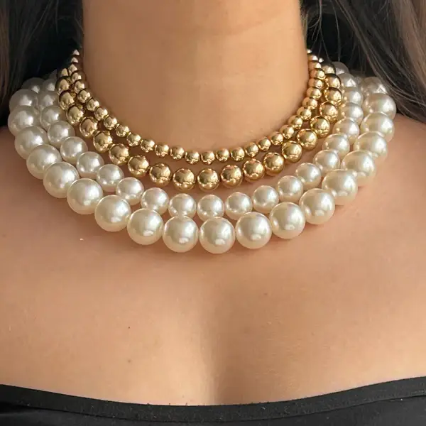 Tfc Extraordinaire Luxury Bold & Gold Pearl Beads Statement Layered Necklace : 20136