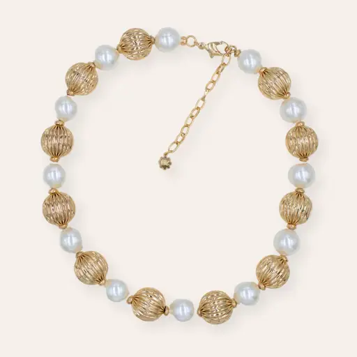 Tfc Medium Vortex Bold Bead And Pearl Statement Gold Plated Necklace : 20185