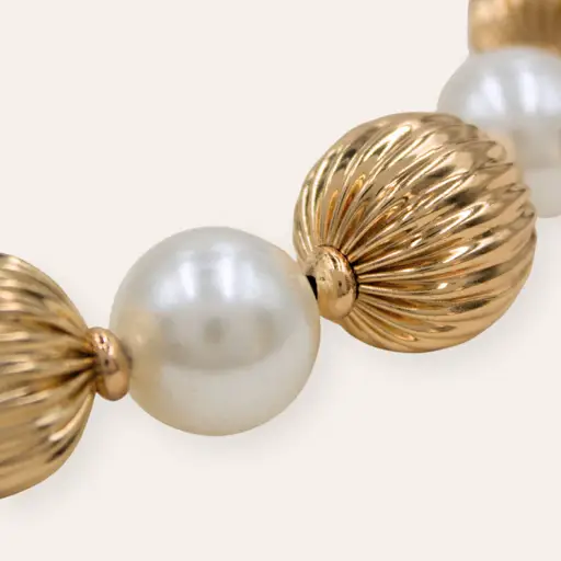 Tfc Medium Vortex Bold Bead And Pearl Statement Gold Plated Necklace : 20185