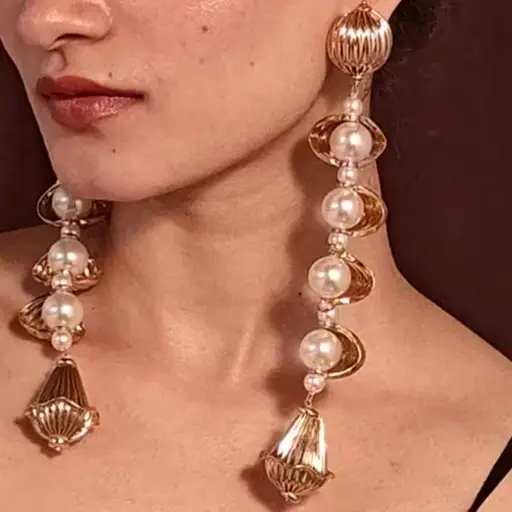 Tfc Rotating Vortex Pearl And Gold Plated Shoulder Duster Dangler Earrings : 10485