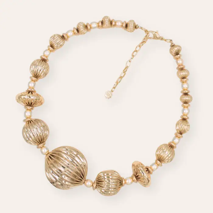 Tfc Varied Vortex Bold Bead And Pearl Gold Plated Necklace : 20188