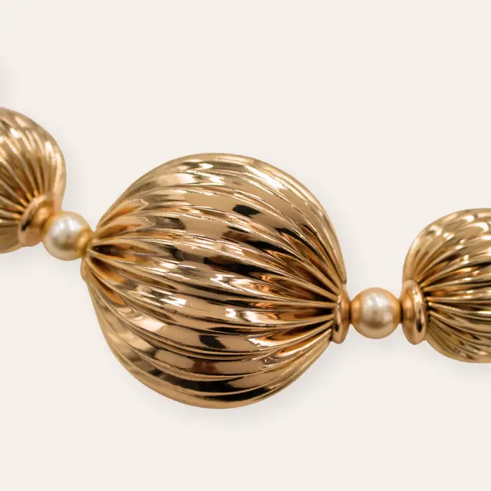 Tfc Varied Vortex Bold Bead And Pearl Gold Plated Necklace : 20188