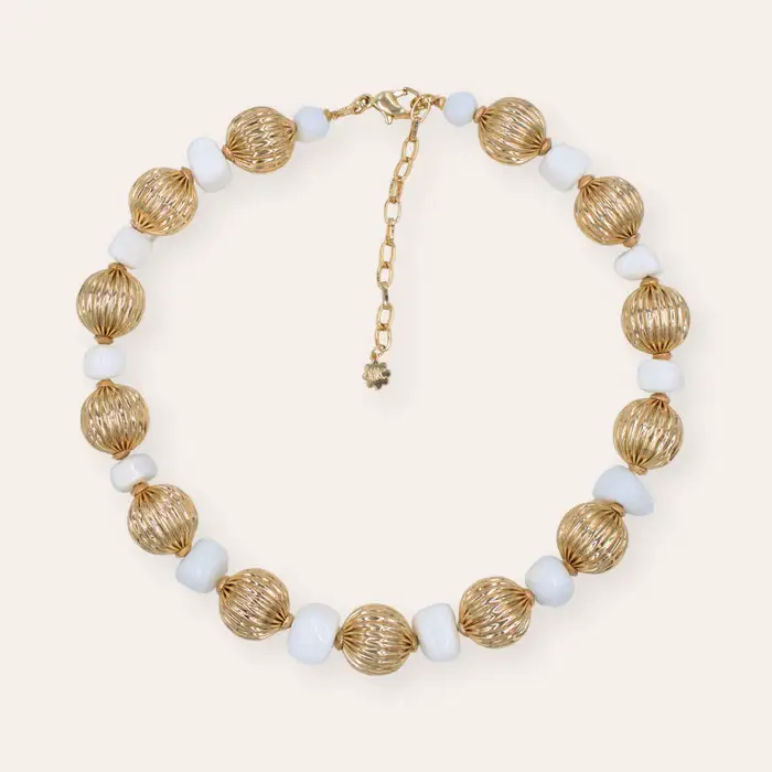 Tfc Vortex Bold Bead White Stone Gold Plated Necklace : 20193