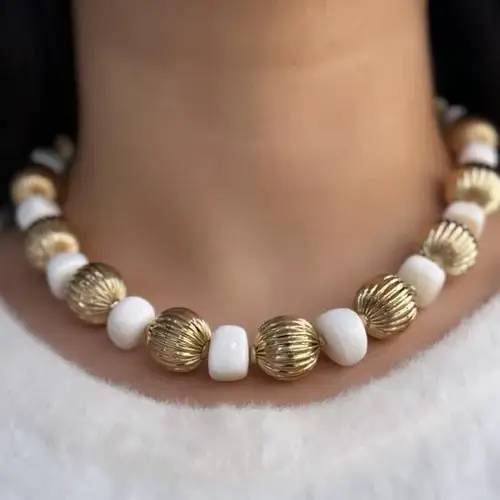 Tfc Vortex Bold Bead White Stone Gold Plated Necklace : 20193