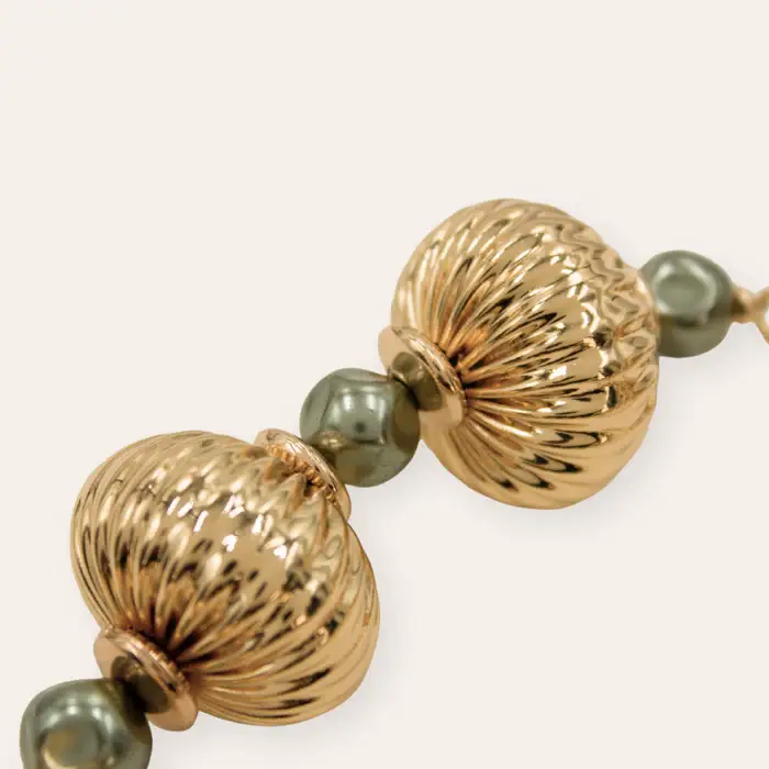 Tfc Vortex Bold Bead And Black Pearl Gold Plated Necklace : 20189