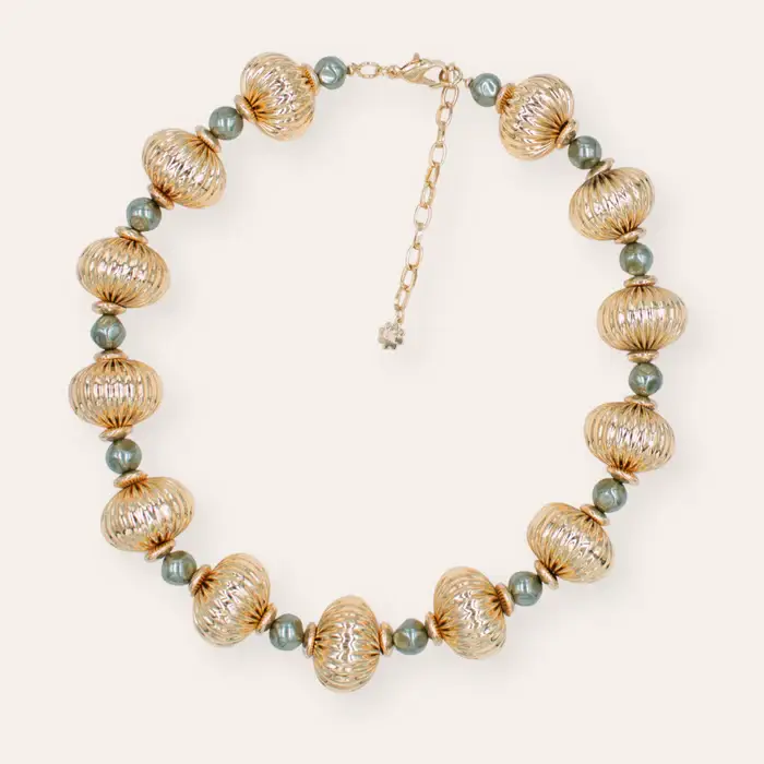 Tfc Vortex Bold Bead And Black Pearl Gold Plated Necklace : 20189