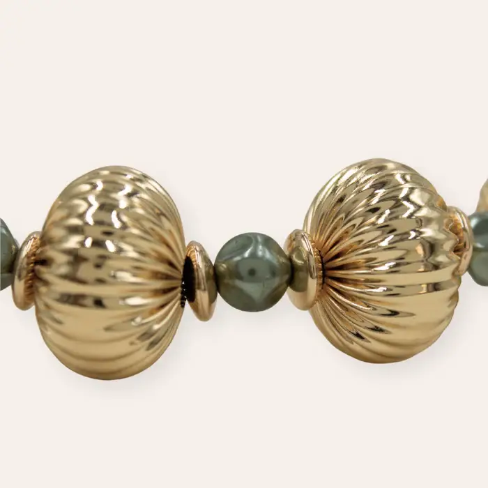 Tfc Vortex Bold Bead And Black Pearl Gold Plated Necklace : 20189