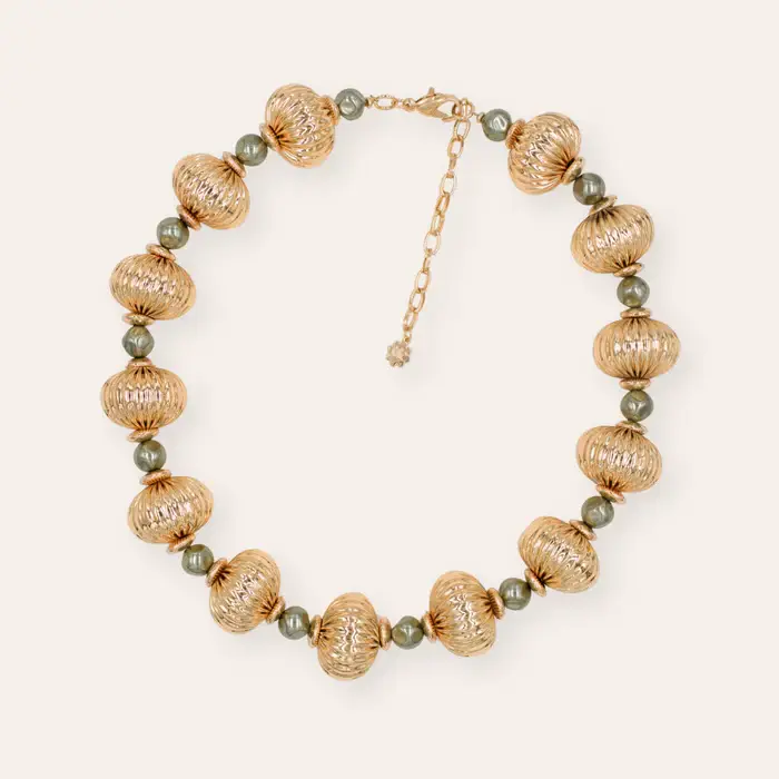 Tfc Vortex Bold Bead And Black Pearl Gold Plated Necklace : 20189
