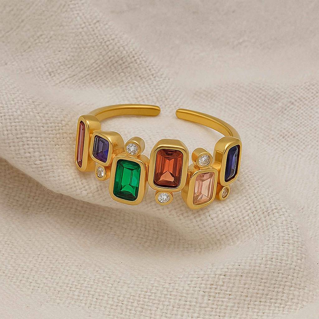 Gold Plated Adjustable Ring For Women And Girls : Thalia Prism Ring : THALIA-RING