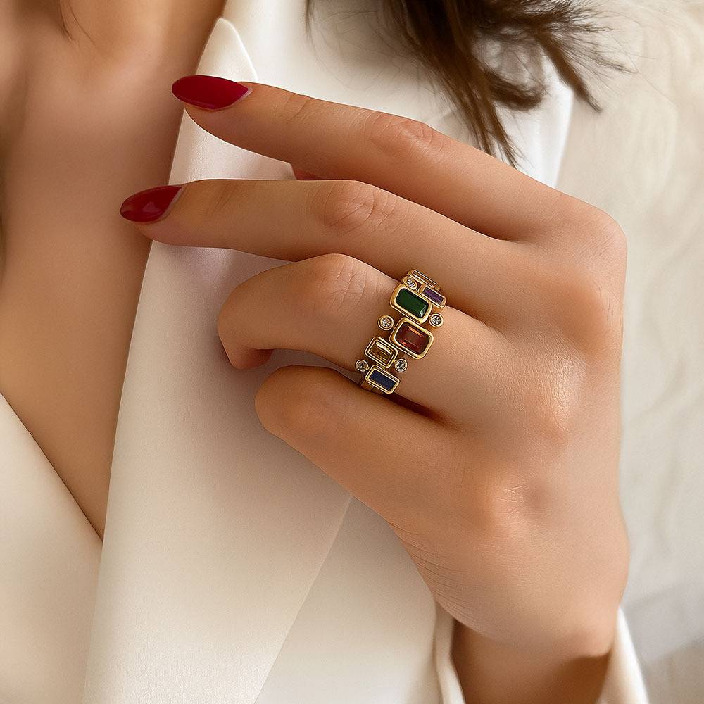 Gold Plated Adjustable Ring For Women And Girls : Thalia Prism Ring : THALIA-RING