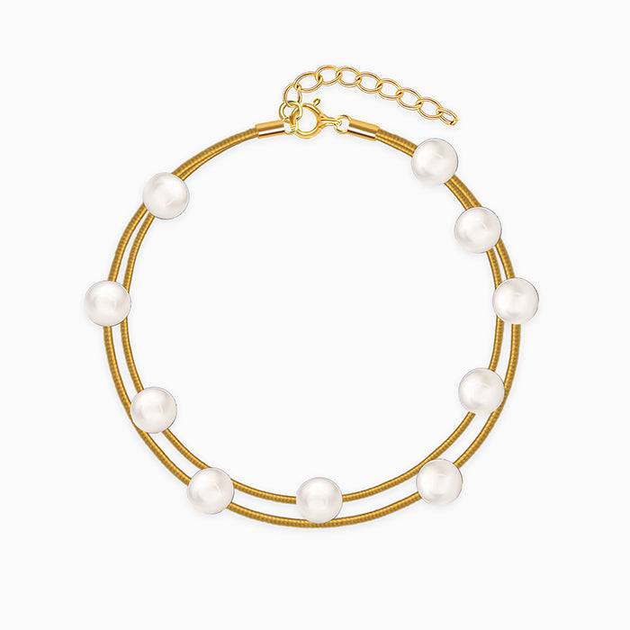 925 Silver Golden Pearl Station Bracelet, Adjustable | Gifts For Women And Girls : TLBR098