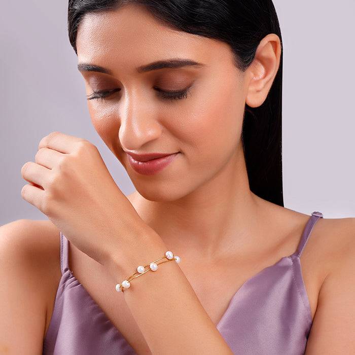 925 Silver Golden Pearl Station Bracelet, Adjustable | Gifts For Women And Girls : TLBR098
