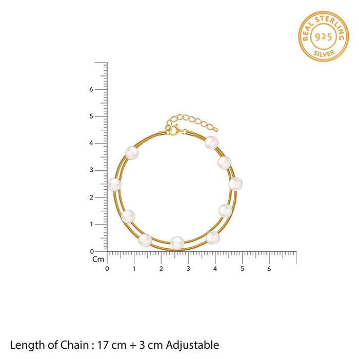925 Silver Golden Pearl Station Bracelet, Adjustable | Gifts For Women And Girls : TLBR098