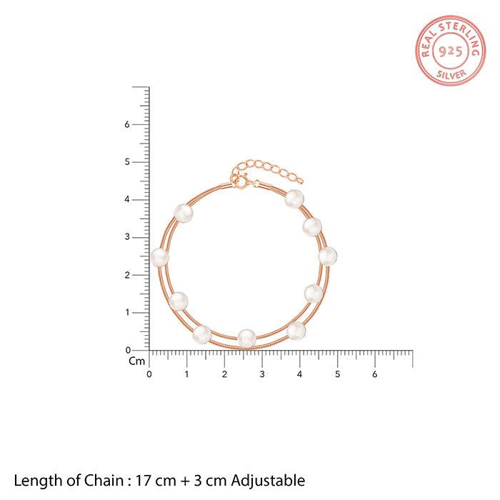 925 Silver Rose Gold Pearl Station Bracelet, Adjustable | Gifts For Women And Girls : TLBR099