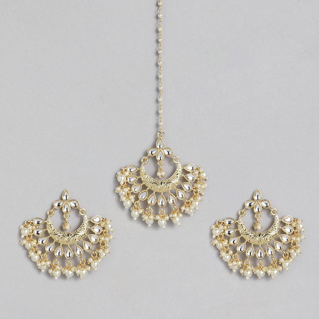 White Gold-Plated Handcrafted Embellished Jewellery Set : TMEDS20598