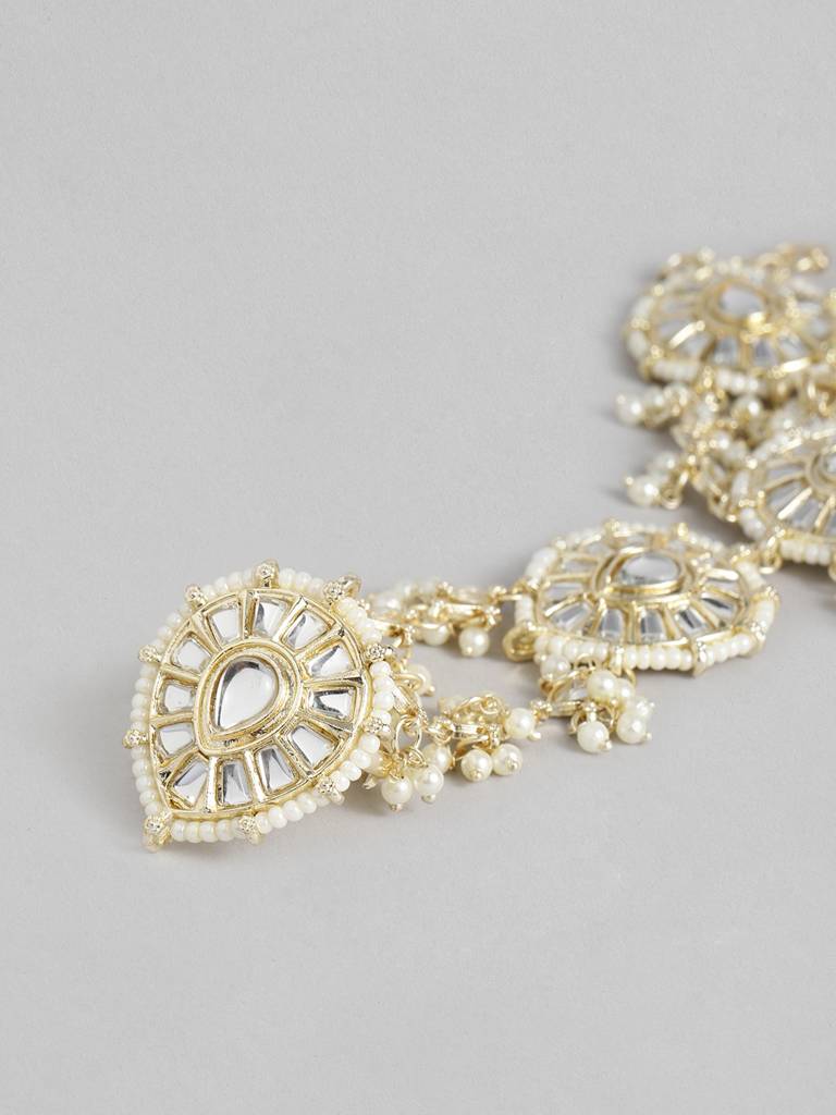 Women Gold-Plated Kundan & Pearl Studded Ring Bracelet : TMHC20946