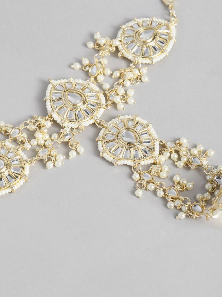 Women Gold-Plated Kundan & Pearl Studded Ring Bracelet : TMHC20946