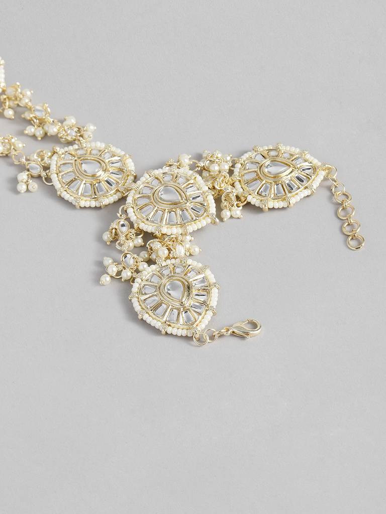 Women Gold-Plated Kundan & Pearl Studded Ring Bracelet : TMHC20946