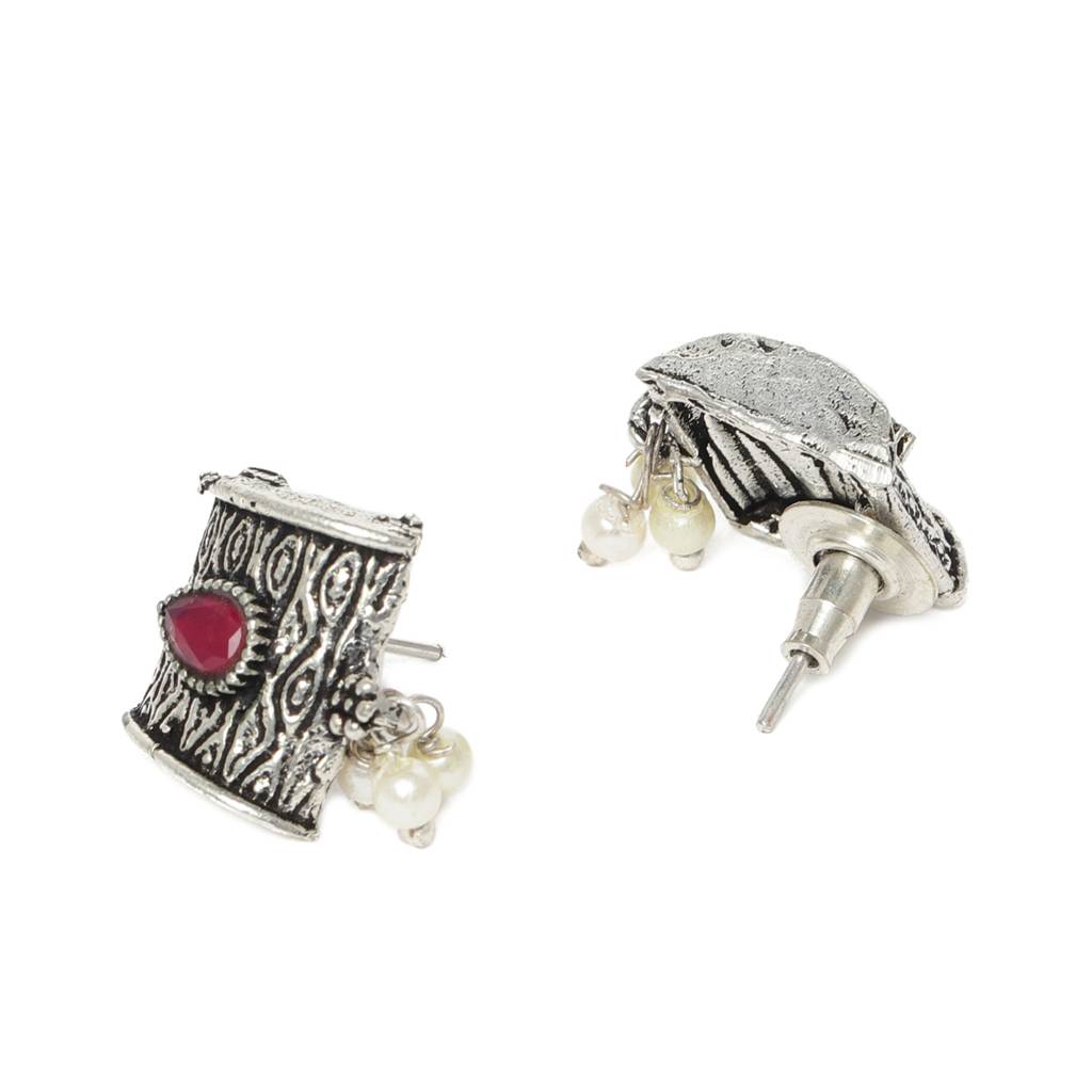 Maroon Silver-Plated Oxidized Handcrafted Jewellery Set : TMNS20319