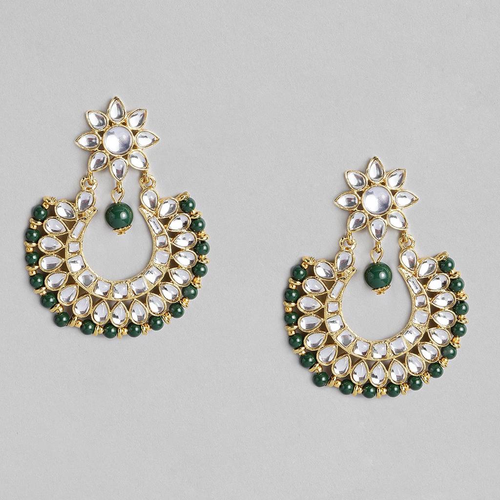 Green & White Gold-Plated Kundan Handcrafted Embellished Jewellery Set : TMNS20529