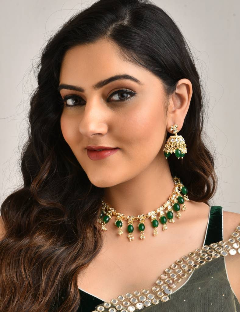 Gold-Plated Golden Beads Studded Beaded Traditional Jewellery Set