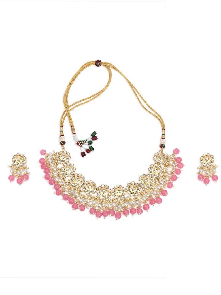 24K Rose Gold-Plated Kundan Studded & Beaded Jewellery Set : TMNS21002