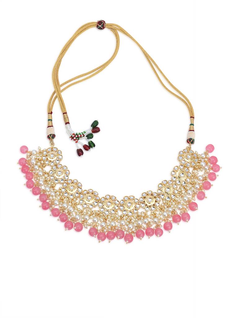 24K Rose Gold-Plated Kundan Studded & Beaded Jewellery Set : TMNS21002