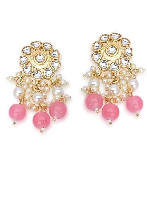 24K Rose Gold-Plated Kundan Studded & Beaded Jewellery Set : TMNS21002