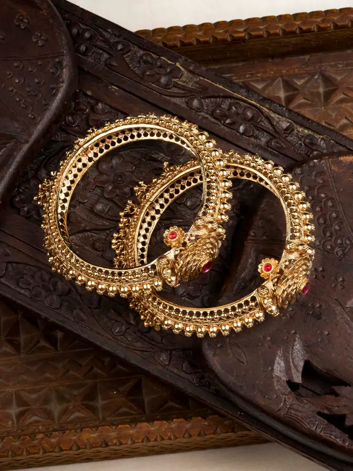 Pink Color Gold Plated Temple Bangles - Tmpban94P : TMPBAN94P