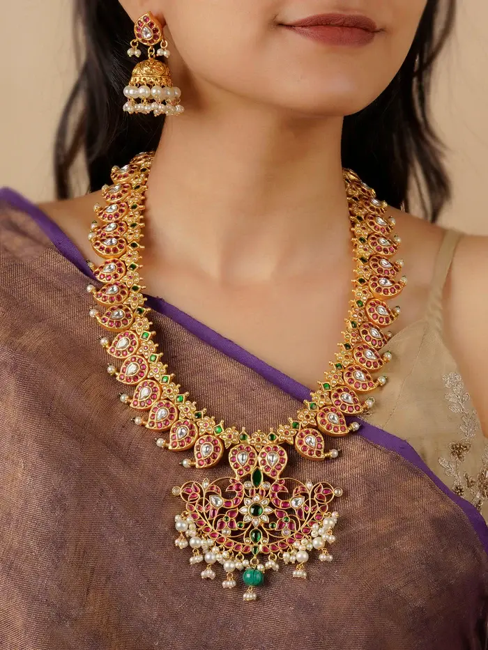 Multicolor Gold Plated Temple Necklace Set : TMPSET132M