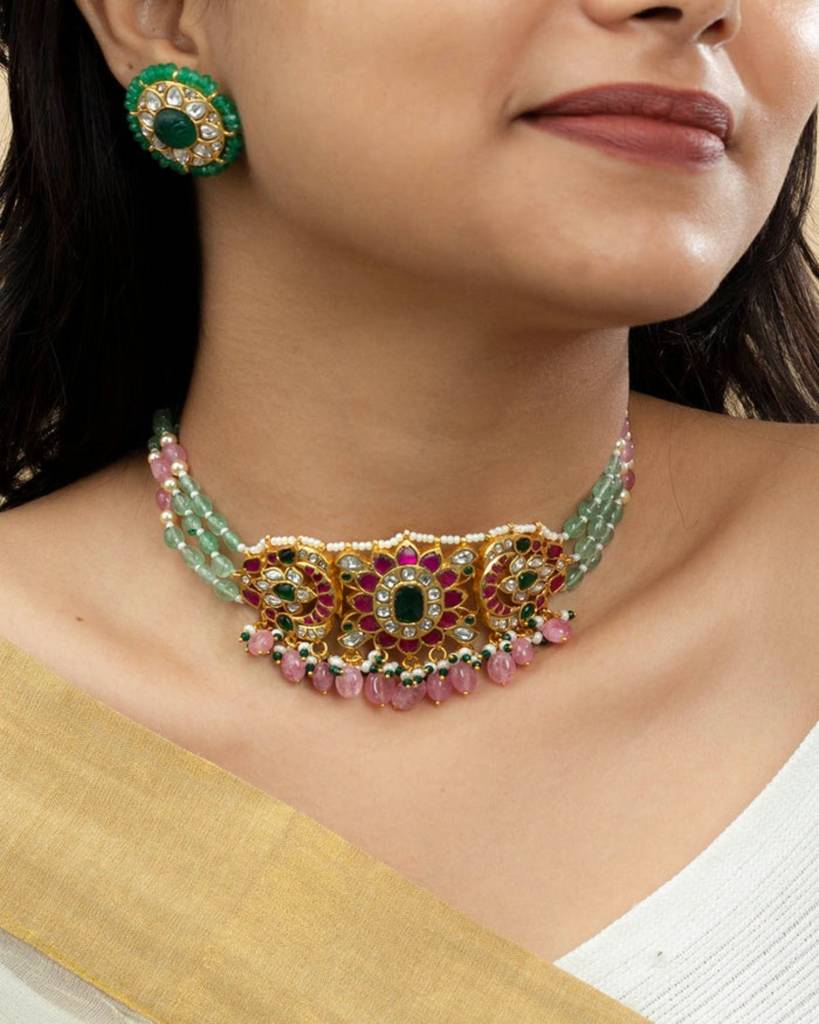 Multicolor Gold Plated Temple Necklace Setâ : TMPSET194M