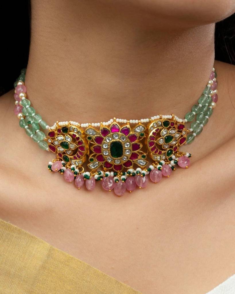 Multicolor Gold Plated Temple Necklace Setâ : TMPSET194M