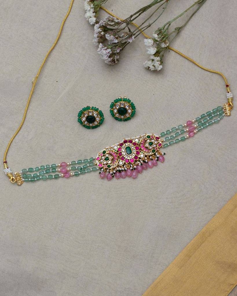 Multicolor Gold Plated Temple Necklace Setâ : TMPSET194M