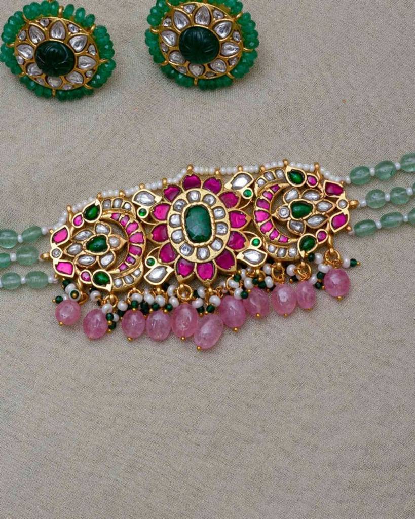 Multicolor Gold Plated Temple Necklace Setâ : TMPSET194M