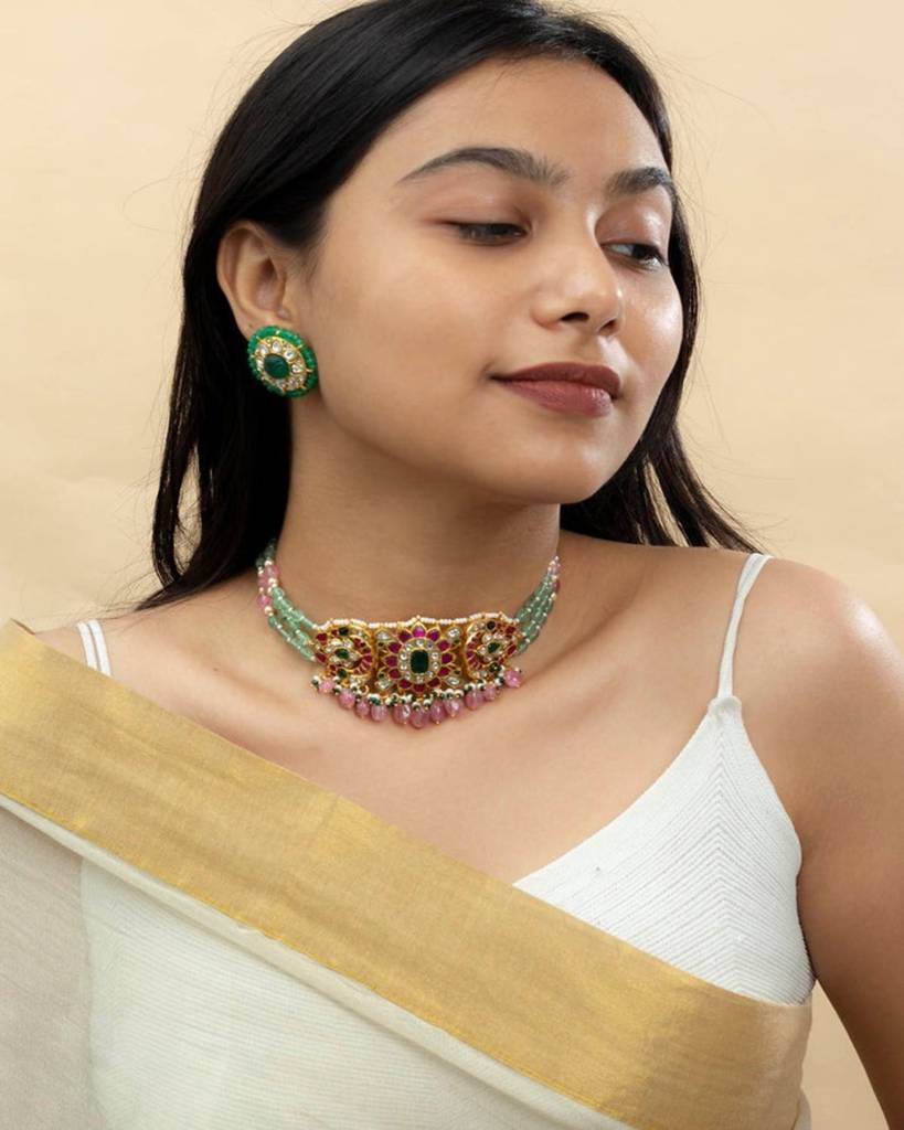 Multicolor Gold Plated Temple Necklace Setâ : TMPSET194M