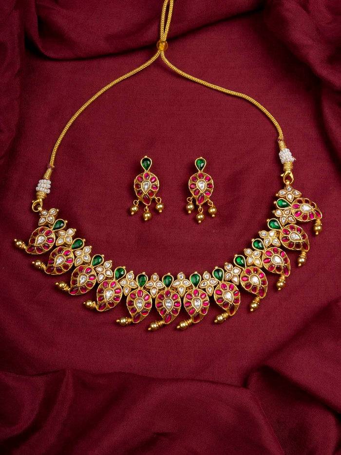 Multicolor Gold Plated Temple Necklace Set - Tmpset198Ma : TMPSET198MA