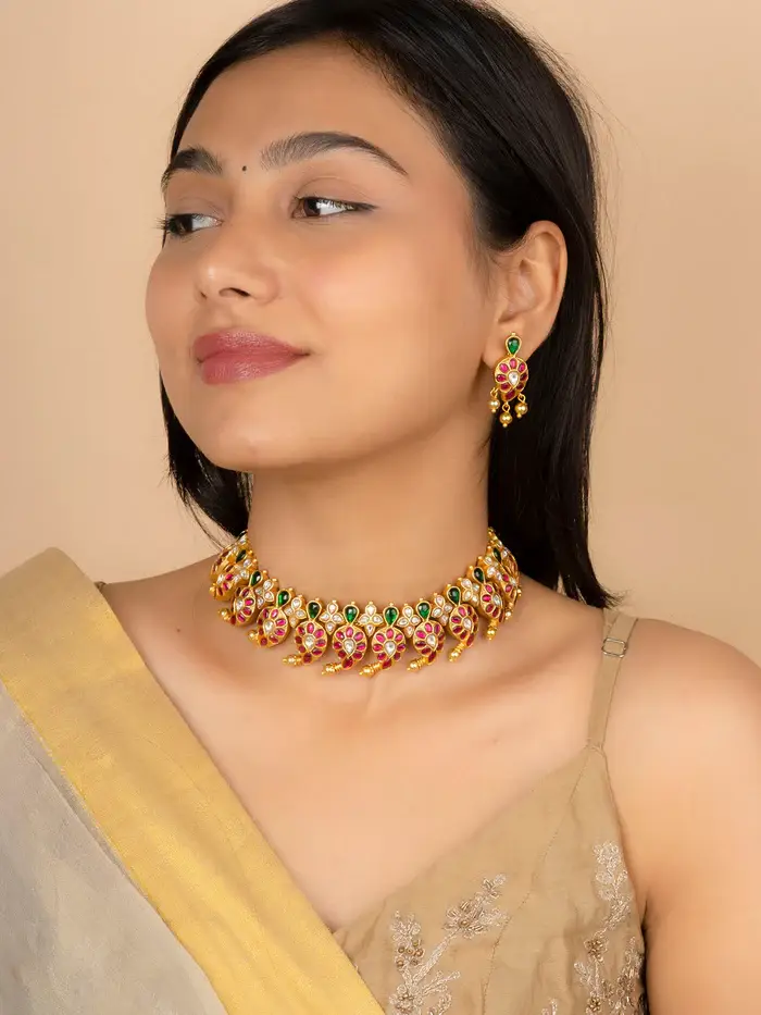 Multicolor Gold Plated Temple Necklace Set - Tmpset198Ma : TMPSET198MA