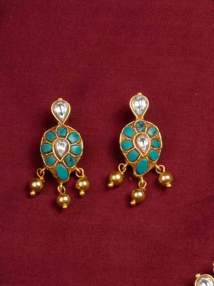 Firoza Color Gold Plated Temple Necklace Set - Tmpset198Wf : TMPSET198WF