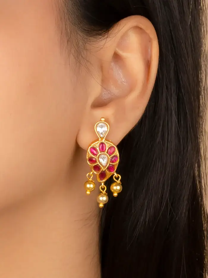 Pink Color Gold Plated Temple Necklace Set - Tmpset198Wp : TMPSET198WP