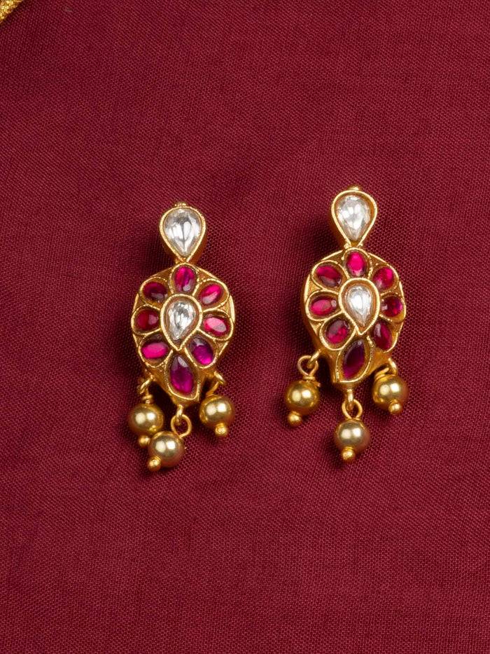 Pink Color Gold Plated Temple Necklace Set - Tmpset198Wp : TMPSET198WP