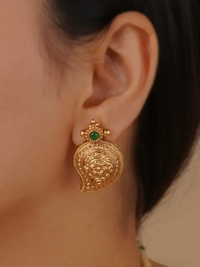 Green Color Gold Plated Temple Necklace Set - Tmpset211Gr : TMPSET211GR