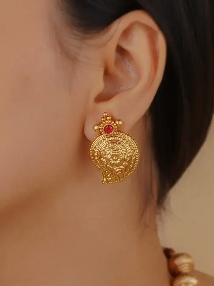 Pink Color Gold Plated Temple Necklace Set - Tmpset211P : TMPSET211P