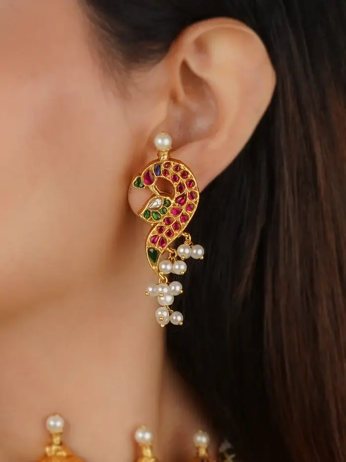 Multicolor Gold Plated Temple Necklace Set - Tmpset215M : TMPSET215M