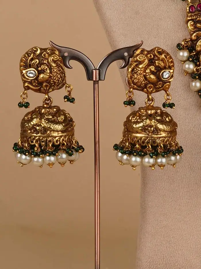 Multicolor Gold Plated Temple Necklace Set - Tmpset219M : TMPSET219M