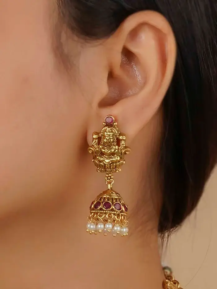 Pink Color Gold Plated Temple Necklace Set - Tmpset615 : TMPSET615