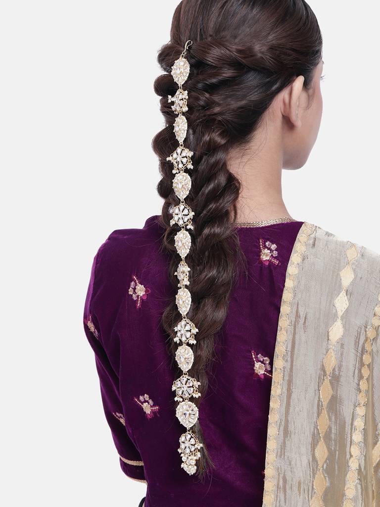 Gold-Plated Kundan Studded Head Chains : TMRC21083